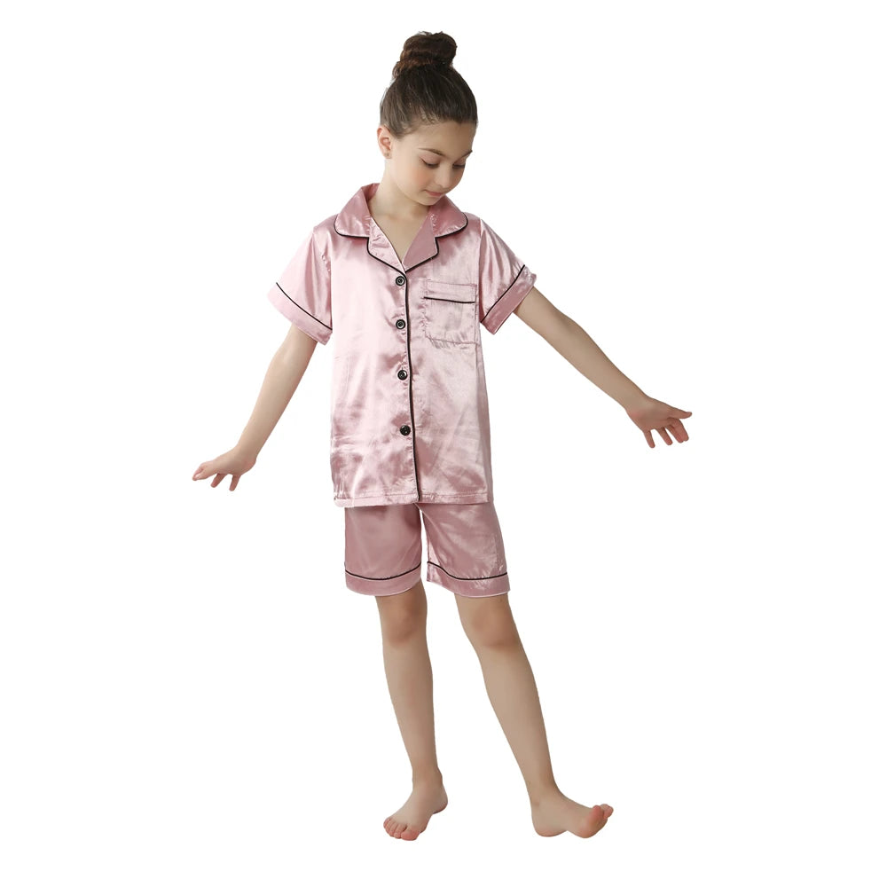 Girl clothing baby sleepwear kids pyjamas set teenager loungewear children home clothing boys silk satin pijamas girls nightgowns for party