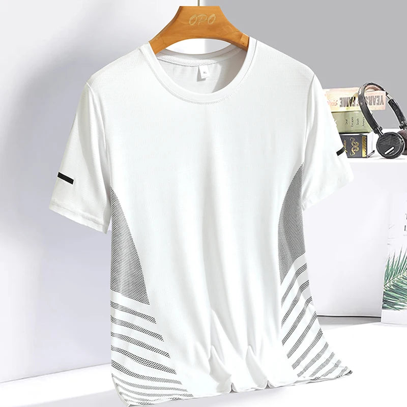 Men clothing  Ice Silk Thin Short Sleeve Quick Drying T-shirt for Men