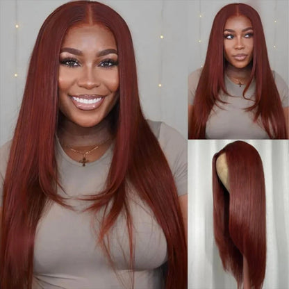 Crown & Glory Wigs   Reddish Brown Butterfly Haircut Wig Layered Wig Synthetic Straight Wigs For Women Lace Wig Pre Plucked Black Natural Hair