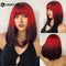 Crown & Glory Wigs  Black to Red Omber Straight Synthetic Wigs with Bangs Medium Synthetic Wigs for Women Use Cosplay Heat Resistant Natural Hair