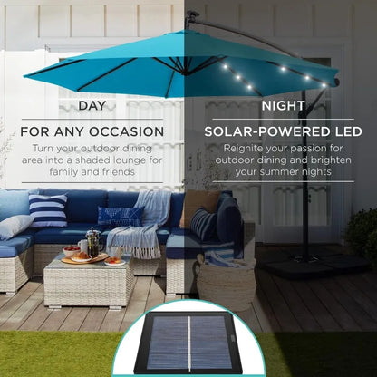 Outdoor 10ft Solar LED Offset Hanging Market Patio Umbrella for Backyard, Poolside, Lawn and Garden w/Easy Tilt Adjustment