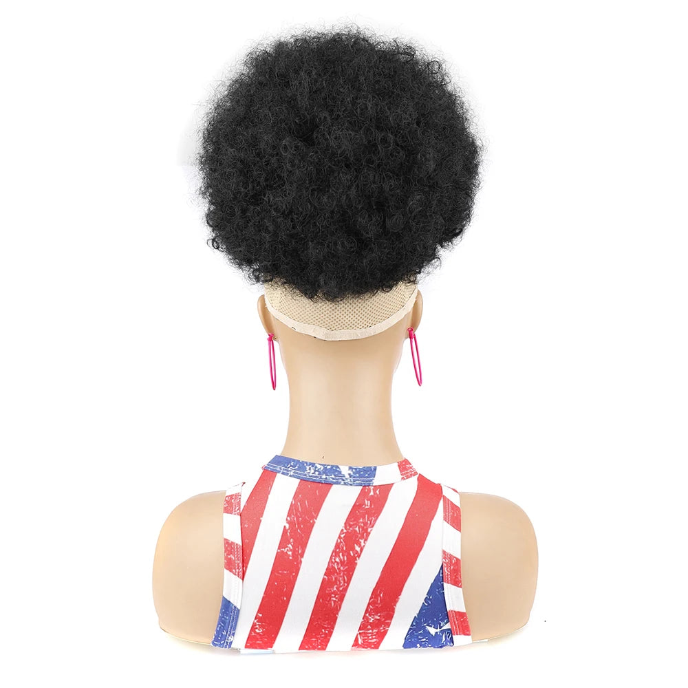 Crown & Glory Wigs  Afro Puff Drawstring Ponytail Extension for Black Women 10 Inch Synthetic Extra Large Fluffy Kinky Curly Hair Bun Donut Chignon