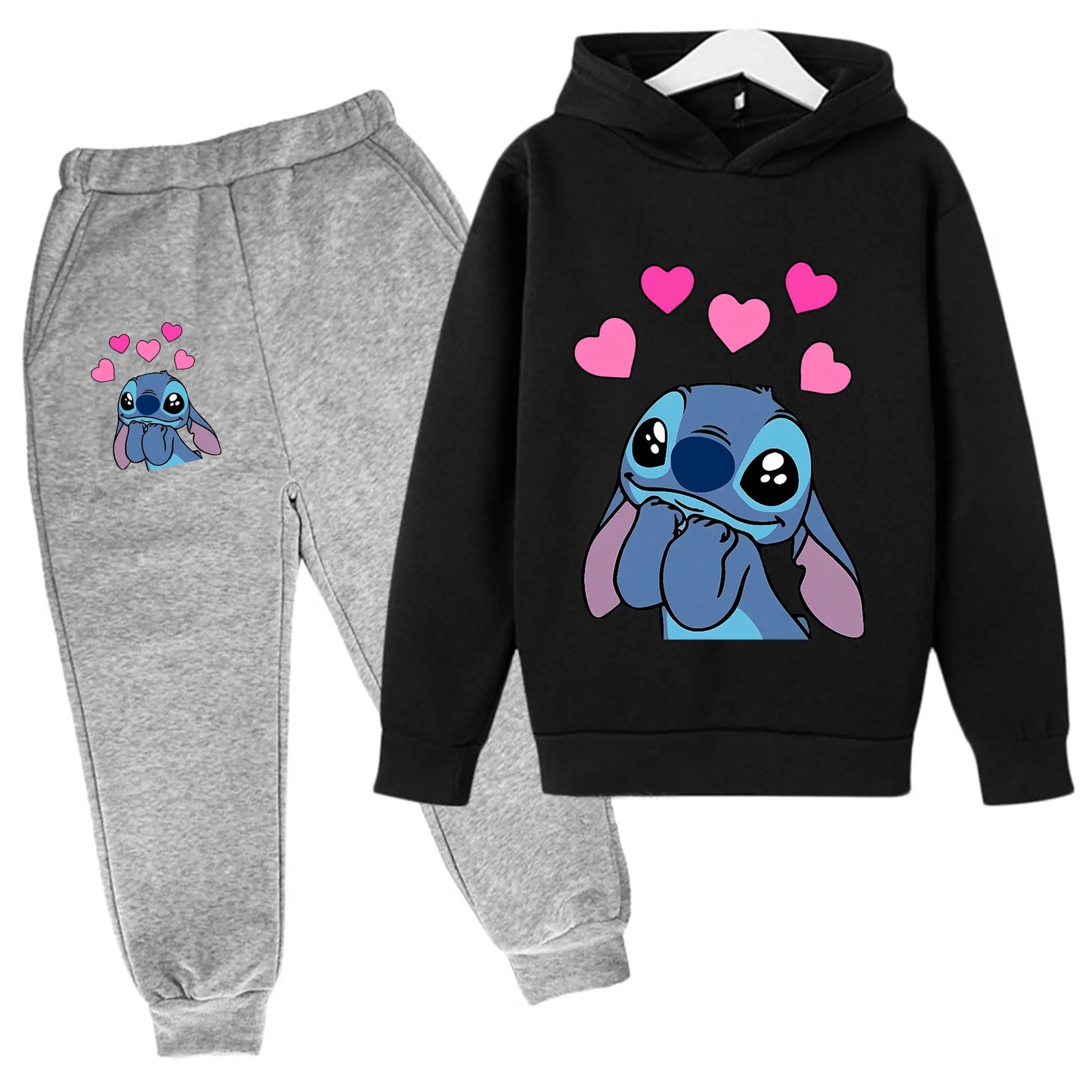 Girl clothing  Girls Clothes Stitch Hoodies Sweatshirts Children's Clothing Sets Child Girl Tops + Pants 2 Pcs Suits Kids Boys Tracksuits Set