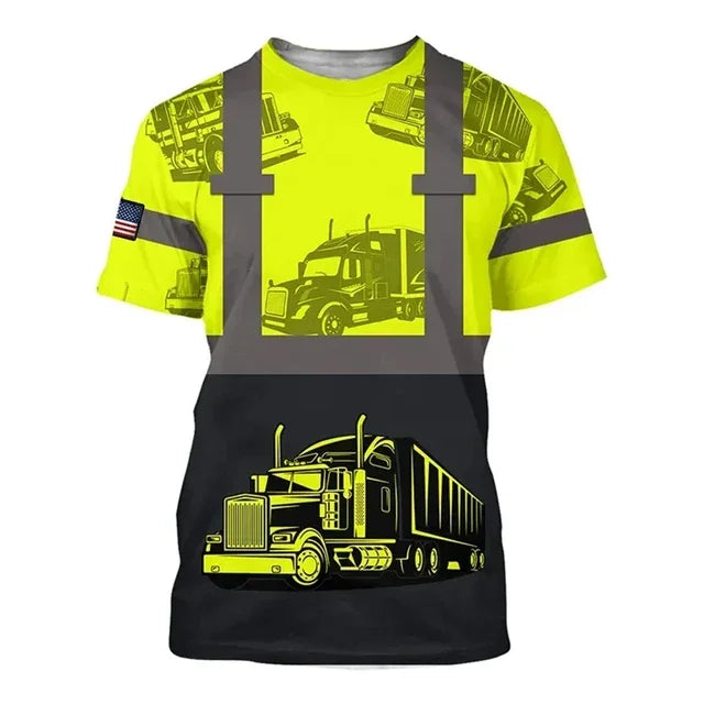 Men clothing  Work Wear Summer Breathable Men's T-shirt 3D Printed Style Truck Driver Safe Transport Work Uniform