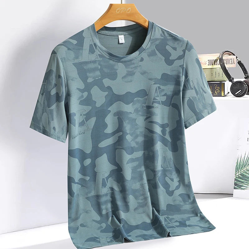 Men clothing  Ice Silk Thin Short Sleeve Quick Drying T-shirt for Men