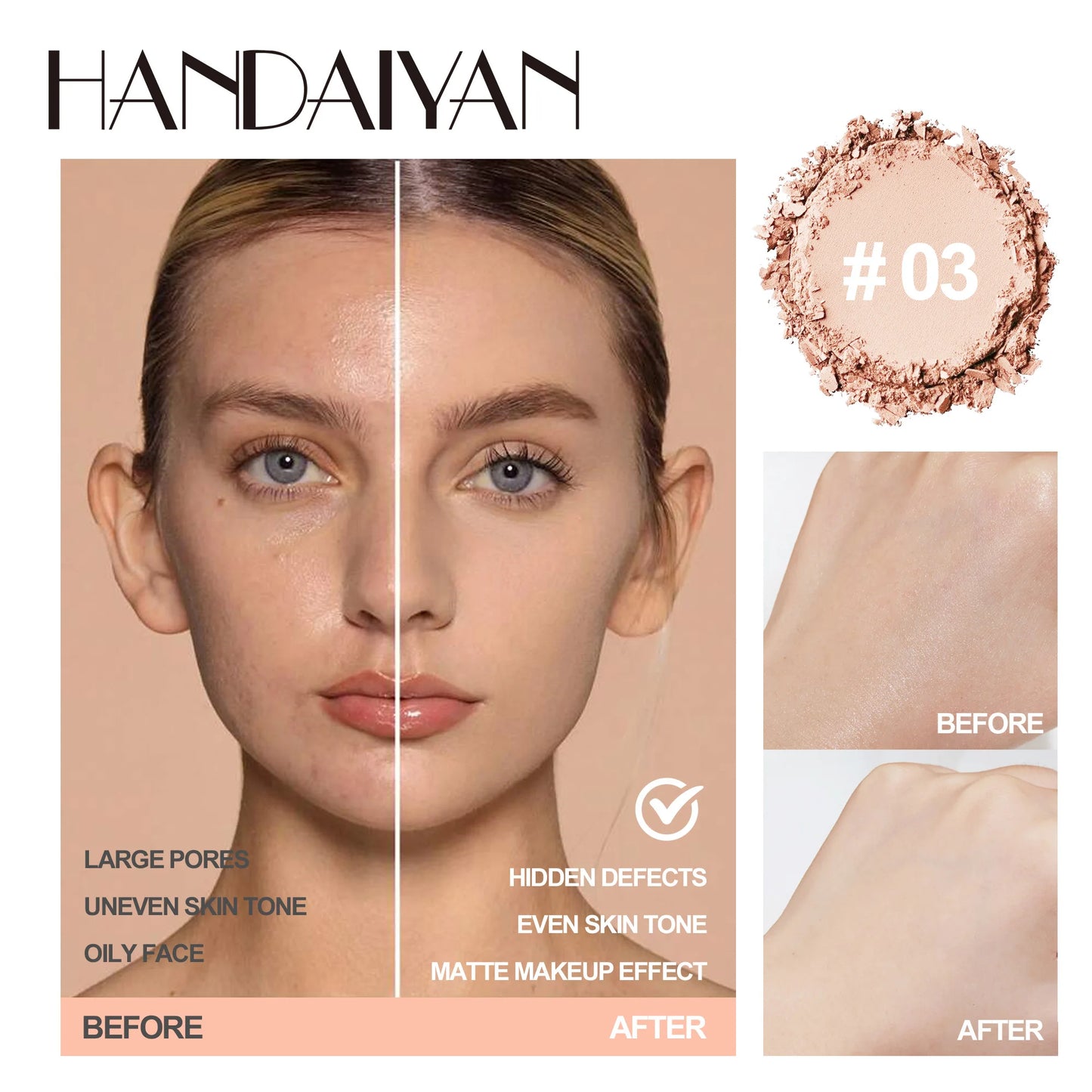 Makeup and face HANDAIYAN Light Soft Setting Pressed Powder Natural Waterproof Long-lasting Full Cover Makeup Cosmetics for Different Skin Color