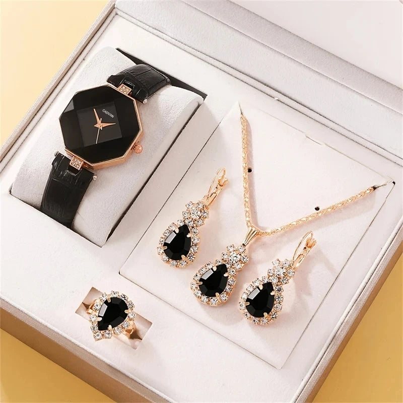 Jewellery   5pcs Set Watches Set Luxury Rhinestone Women Fashion Elegant Wristwatch Quartz Watch