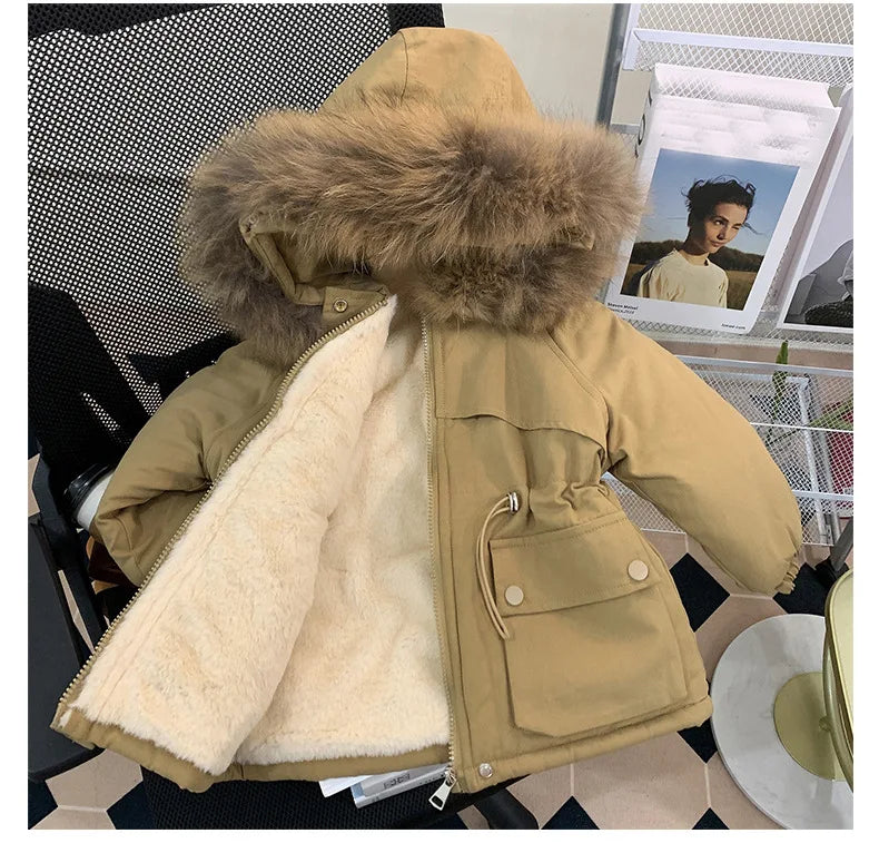 Girl clothing 2024 Winter Girls 3-10 Years Fashion Fur Hoode Thick Warm Fleece Jacket Kids Coat Outerwear Two Colors