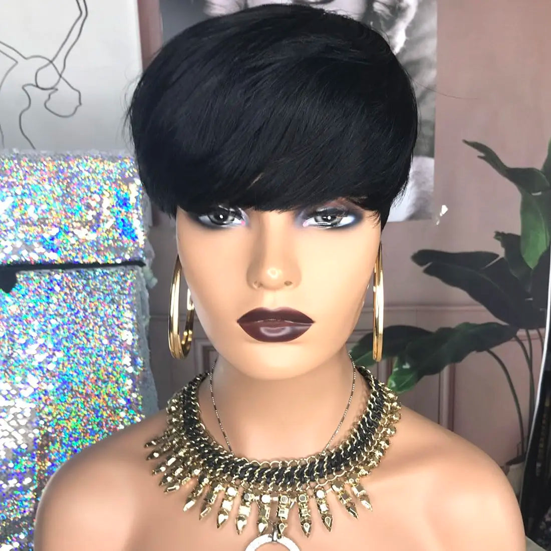 Crown & Glory Wigs  Human Hair Short Wigs For Black Women Straight Bob Pixie Honey Blonde Brazilian No Lace Front Wig With Bang