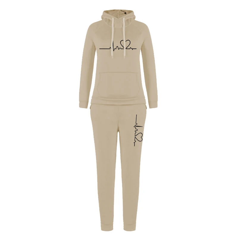 Woman clothing    Fashion Women's Hoodie Set Printed Pullover Hoodie Sweatwear Set Hoodie and Pants Two Piece Jogger Set