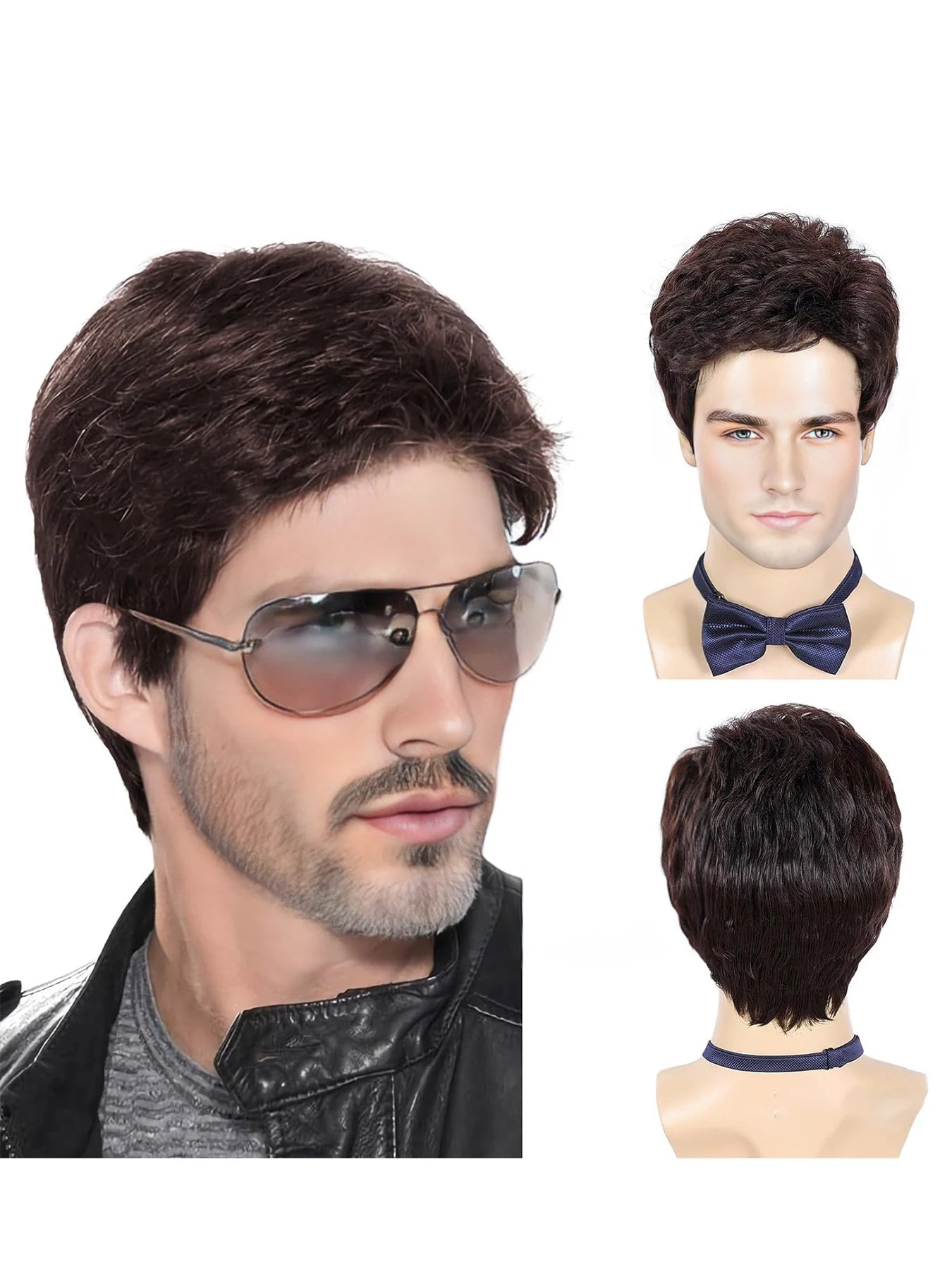 Men’s Curly Short Silver Wig – Synthetic, 180% Density, Heat-Resistant for Cosplay & Daily Use/Crown & Glory Wigs