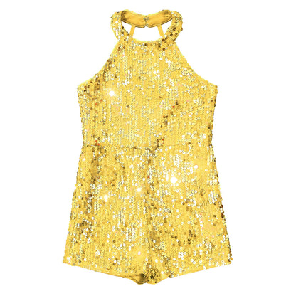 Girl clothing Kids Girls Shiny Sequin Halter Party Bodysuit Christmas Birthday Wedding Evening Costume Jazz Dance Stage Performance Jumpsuit