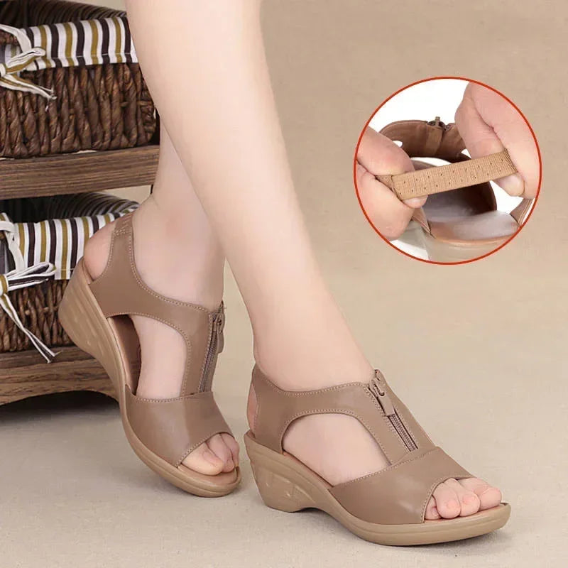 Woman Shoes  Wedge Sandals Plus Size Zipper Casual Sandals Ladies Flat Roman Closed Toe Sandals Sandalias Mujer 2024