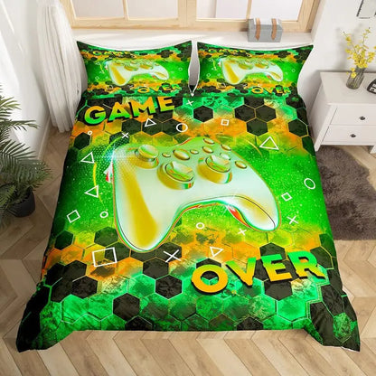 Bedroom  Teen Boys Gamer Duvet Cover Set Queen/King Size,Boys Gamepad Comforter Cover,Black Classic Retro Gaming Polyester Quilt Cover