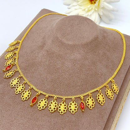 Jewellery    XuHuang African Crystal Pendant Tassel Necklace For Woman Ethiopian Bride Wedding Gold Color Jewelry Party Dubai Gifts 24K