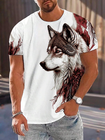 Men clothing  Different Pupil Wolf Print Men's T-shirt