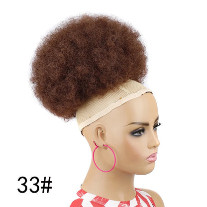 Crown & Glory Wigs  Afro Puff Drawstring Ponytail Extension for Black Women 10 Inch Synthetic Extra Large Fluffy Kinky Curly Hair Bun Donut Chignon