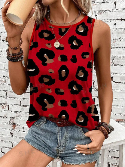 Woman clothing   Women's Sleeveless T-shirt Leopard Print