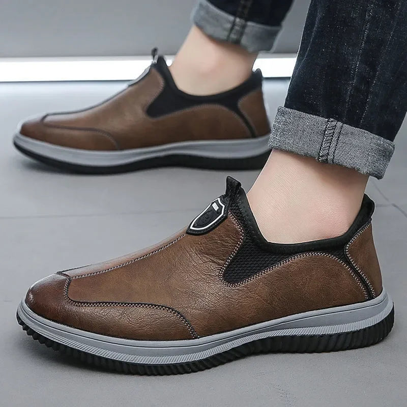 Men Shoes Leather Original Sewing Shoes New Men's Casual Leather Shoes Breathable Platform Loafers for Men 2023