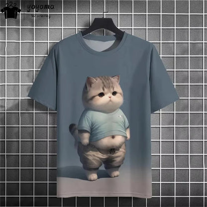 Men clothing  Funny Fat Cat Graphic T shirts Short Sleeve