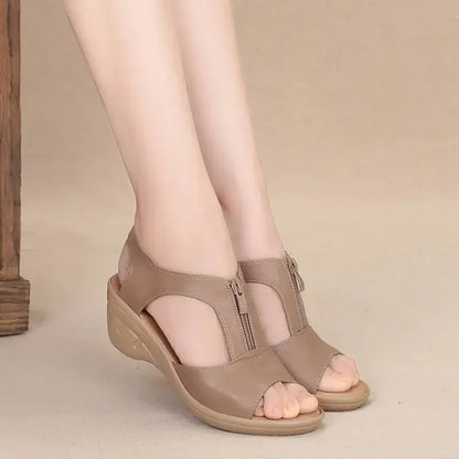 Woman Shoes  Wedge Sandals Plus Size Zipper Casual Sandals Ladies Flat Roman Closed Toe Sandals Sandalias Mujer 2024