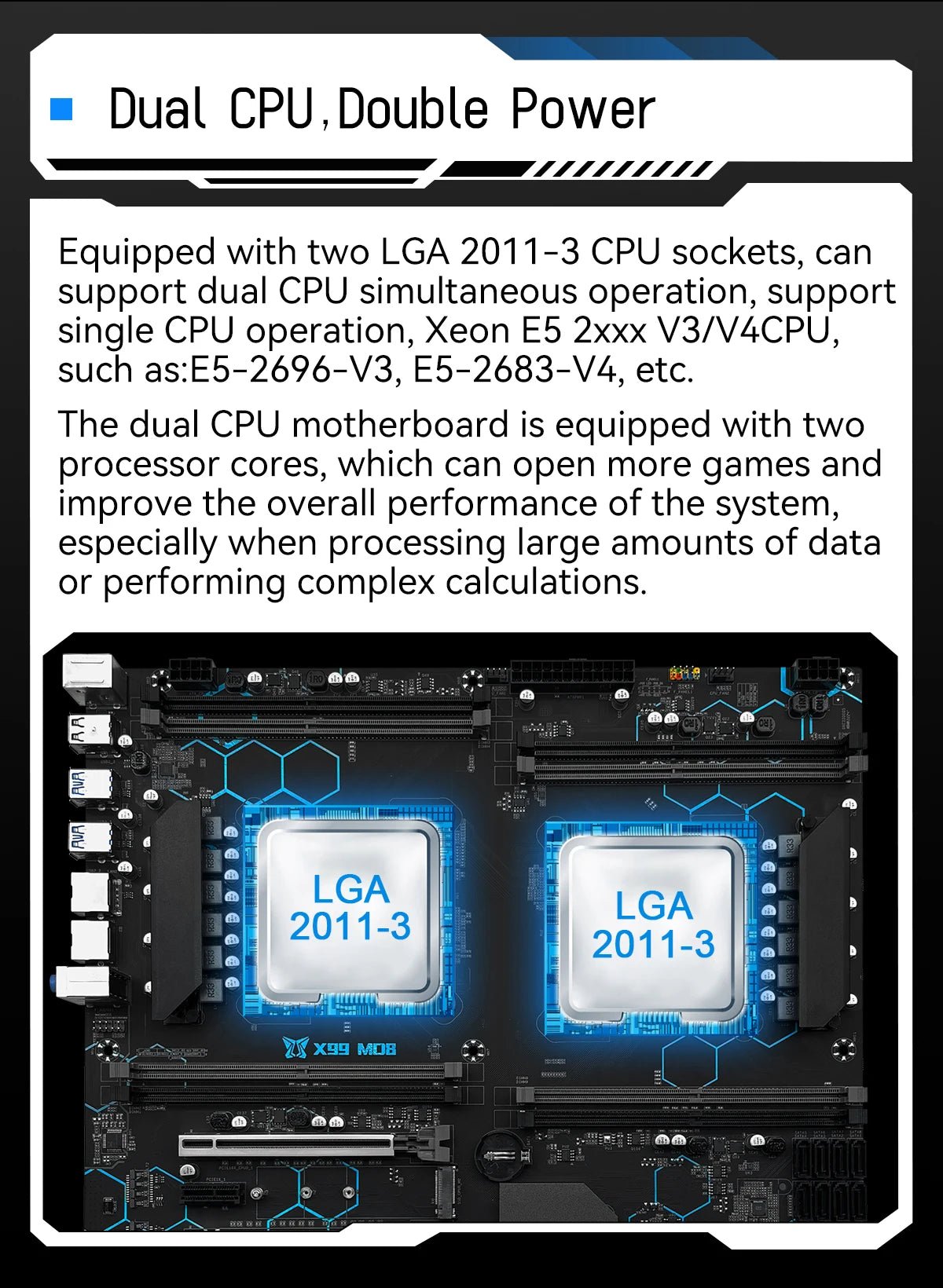 Laptop  MACHINIST X99 Dual CPU Motherboard LGA 2011-3 Support Dual Xeon Processor NVME SATA M.2 Slot 8 DDR4 RAM MAX 256G USB3.0 X99 MD8