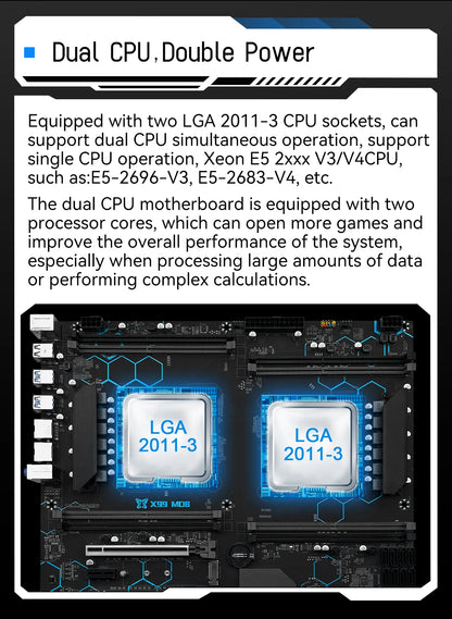 Laptop  MACHINIST X99 Dual CPU Motherboard LGA 2011-3 Support Dual Xeon Processor NVME SATA M.2 Slot 8 DDR4 RAM MAX 256G USB3.0 X99 MD8