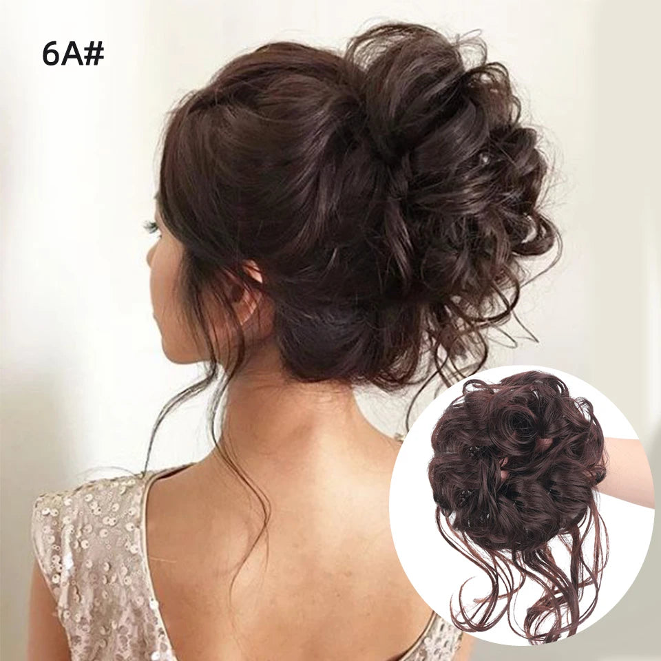 Crown & Glory Wigs  LUPU Synthetic Hair Bun Chignon Messy Curly Hair Band Elastic Scrunchy False Hair Pieces For Women Hairpins Black Brown