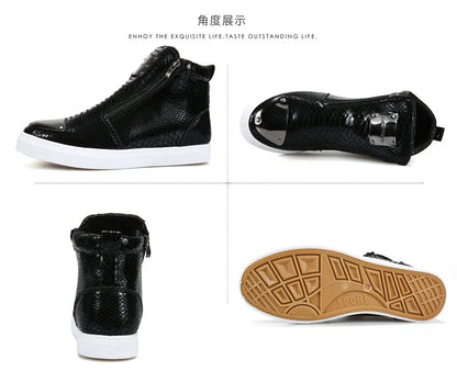 Men shoes  Hot Zipper High Top Sneakers Men Fashion Crocodile Leather Shoes For Men Luxury Golden Casual Sneakers Male Hip Hop Rock Shoes