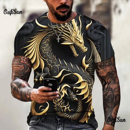 Men clothing Dragon Pattern Men's T-shirt