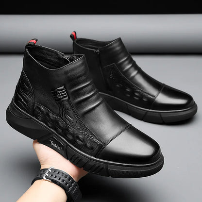 Men shoes Winter Boots for Men Ankle Boot Crocodiles Pattern Handsome Fashion Black HighTop Shoe British Style Ninja Plush Cotton Shoes