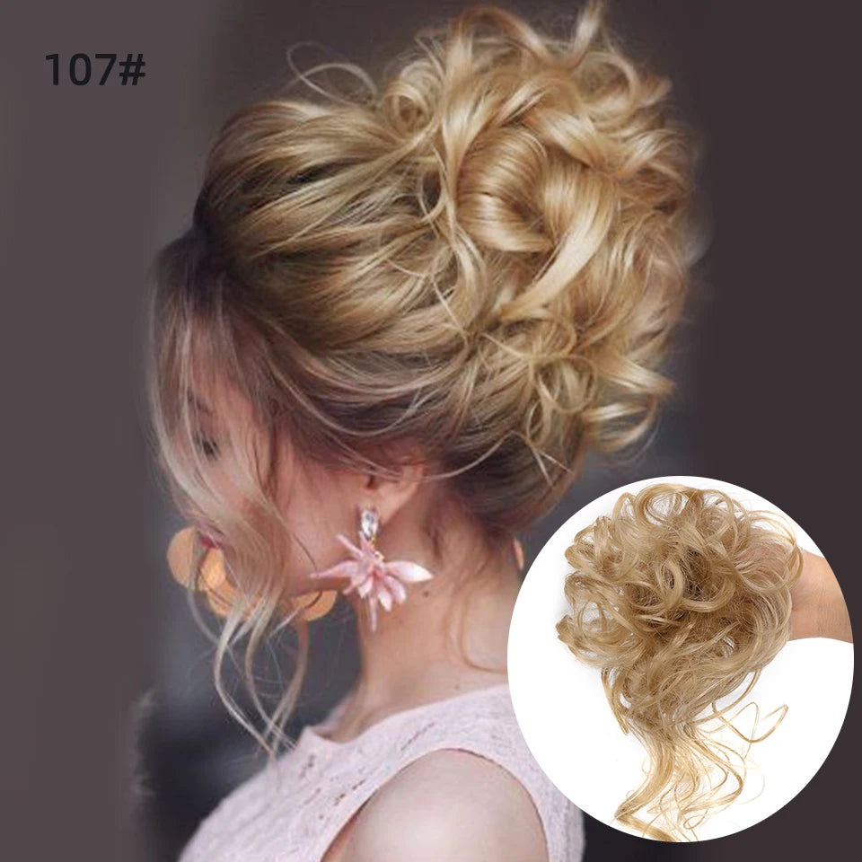 Crown & Glory Wigs  LUPU Synthetic Hair Bun Chignon Messy Curly Hair Band Elastic Scrunchy False Hair Pieces For Women Hairpins Black Brown