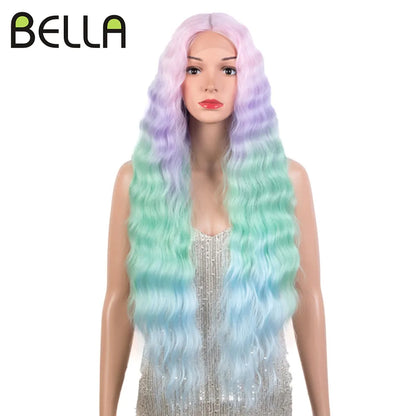 Crown & Glory Wigs  BELLA Lace Wigs Synthetic Deep Wave Curly Synthetic Lace Front Wig Blonde Wig Pink 30 Inch Hair Wigs For Black Women Cosplay