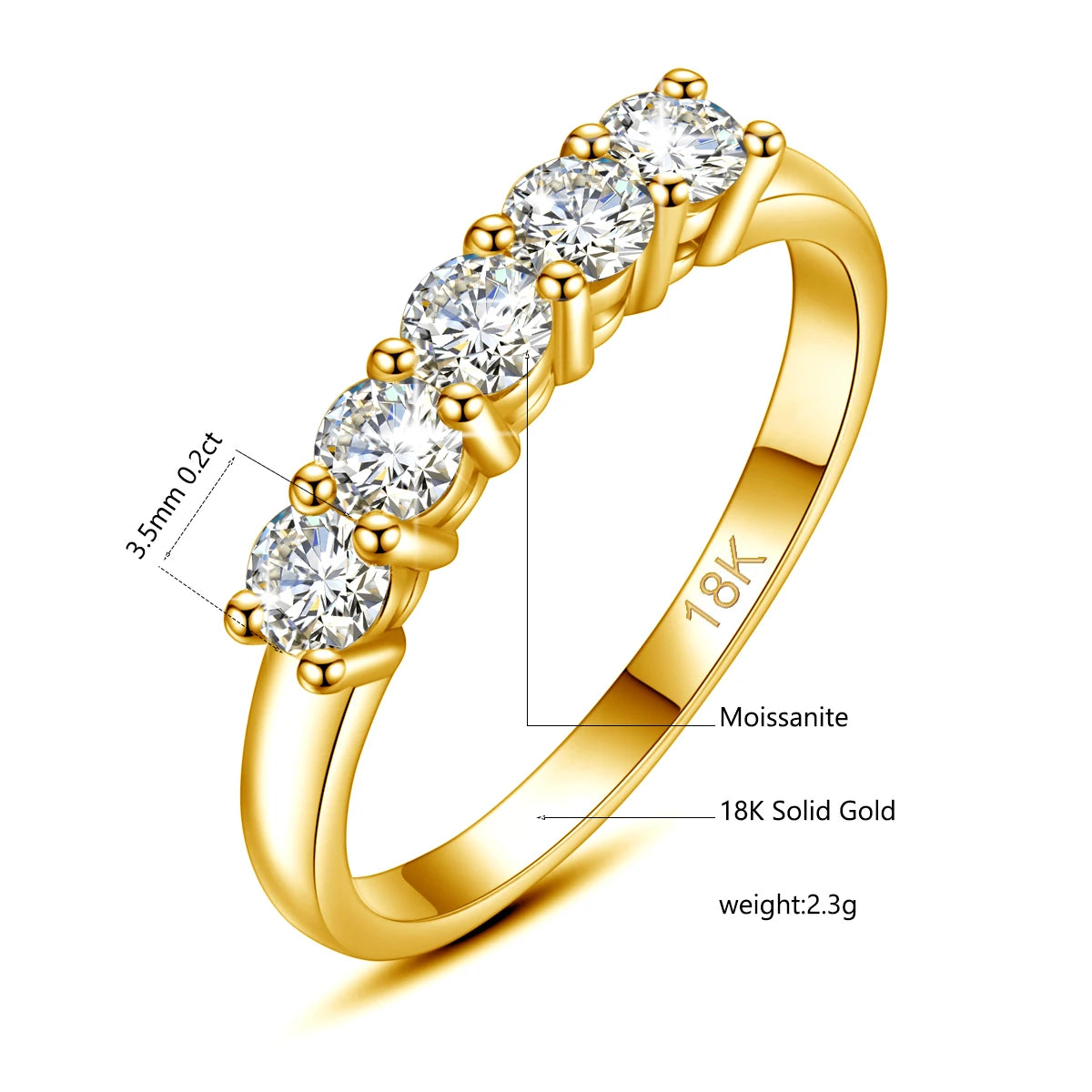 Jewellery   With Certficate Original Solid 18K Gold Moissanite Ring For Women 5 Stone AU 750 Luxury Wedding Jewelry With Stamp Gift Female