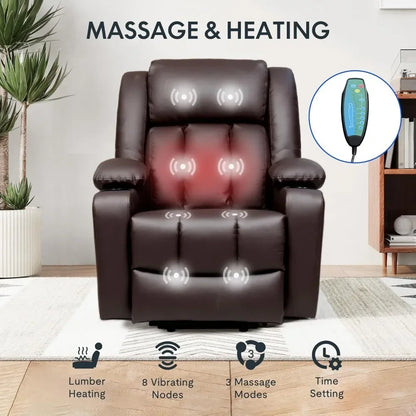 Living Room Power Lift Recliner Chair, Electric Leather Lift Recliner Chair W/Massage & Heat Cup Holders Lift Reclining Chair Sofa, Recliner