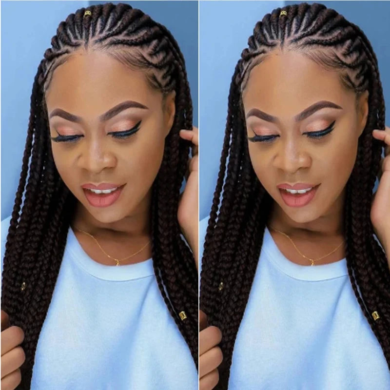 Crown & Glory Wigs New Synthetic Lace Frontal Wigs Box Braided Wigs Cornrow Braid Wig for Black Women Knotless Braids Party Wig Baby Hair Daily Use