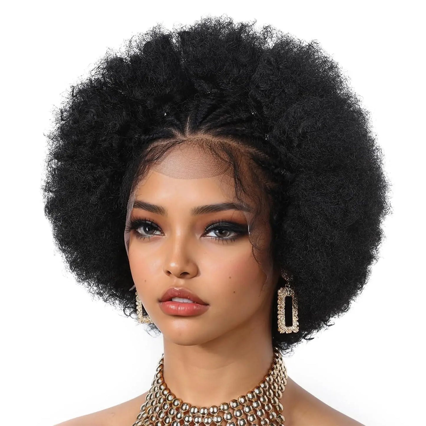 Crown & Glory Wigs Afro Kinky Curly Bouncy Human Hair Wig 250% Density Human Hair Braids 13x4 Transparent Lace Frontal Hair Wig for Black Women