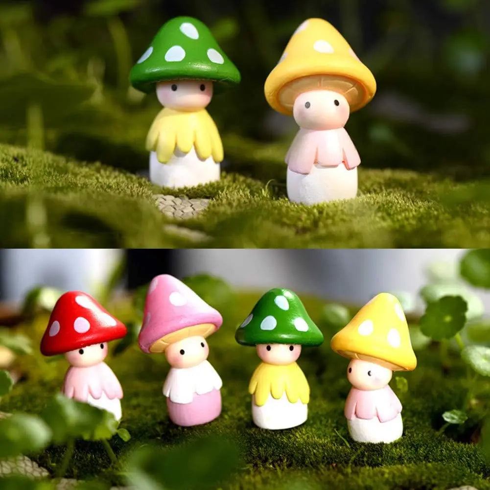 Outdoor Set of 4 Fairy Mushroom Doll Statues for Miniature Fairy Garden Micro Landscape Mini Doll House Garden Decoration