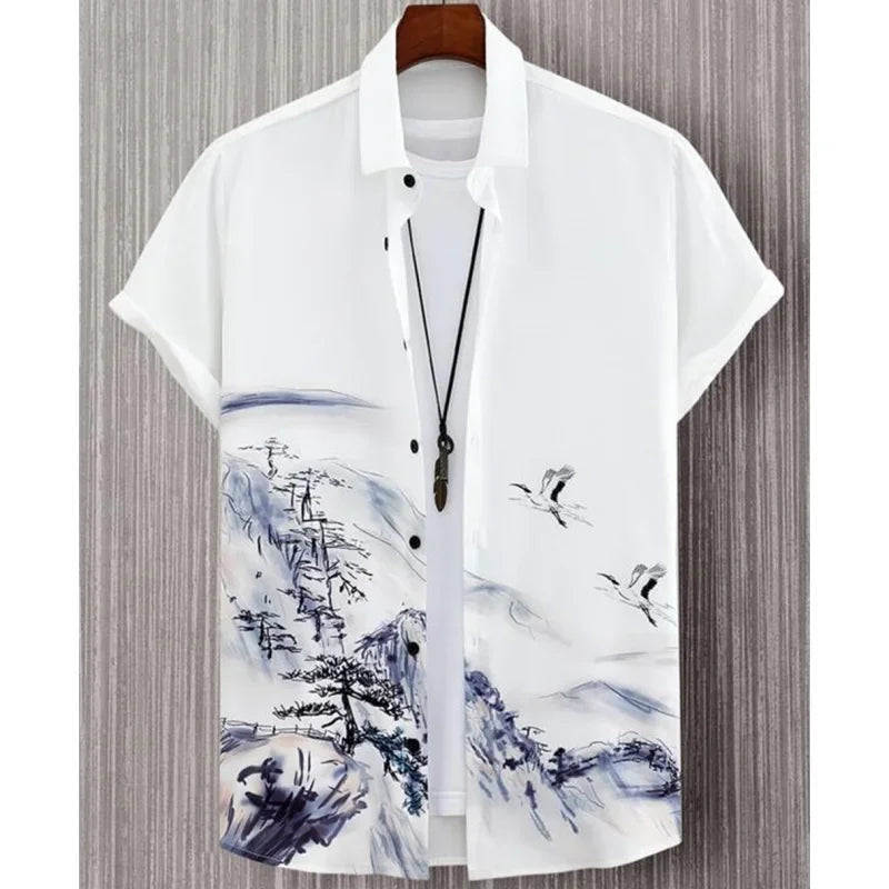 Men clothing Shirt For Men 3d Ink Painting Prints Men'S Clothing