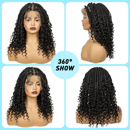 Crown & Glory Wigs  Full Lace Braided Lace Wigs Synthetic Knotless Box Braided Lace Wig with Curly Ends for Black Women Kinky Curly Braided Bob Wig