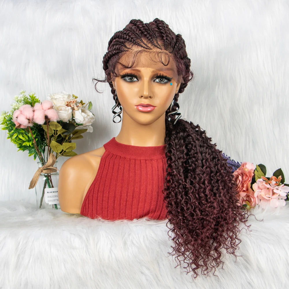 Crown & Glory Wigs  28 Inch Blonde Colour Synthetic Lace Front Braided Wigs for Black Women Crochets Braids Hair Wig Pre Plucked with Baby Hair