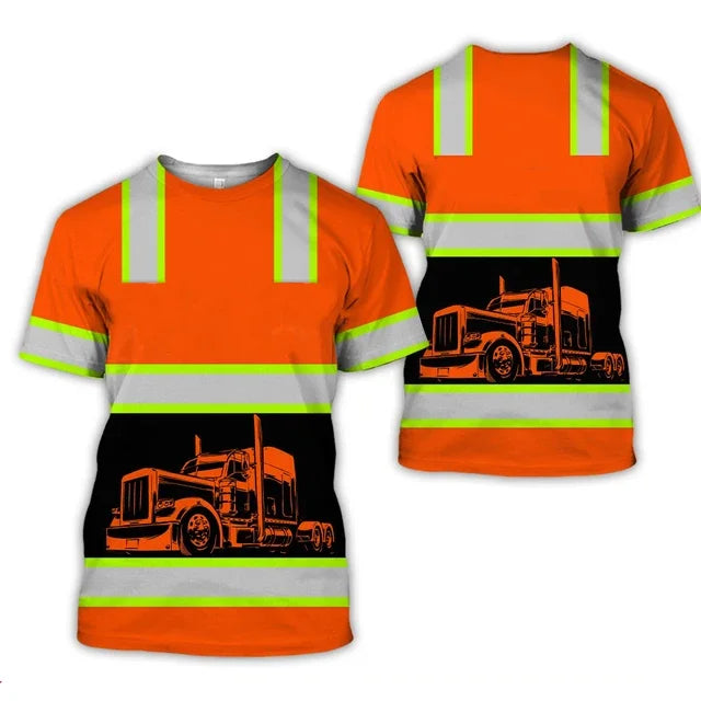 Men clothing  Work Wear Summer Breathable Men's T-shirt 3D Printed Style Truck Driver Safe Transport Work Uniform