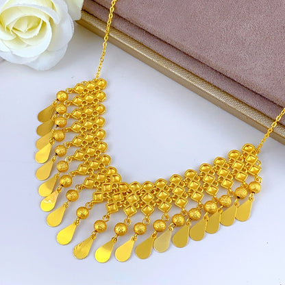 Jewellery    XuHuang African Crystal Pendant Tassel Necklace For Woman Ethiopian Bride Wedding Gold Color Jewelry Party Dubai Gifts 24K