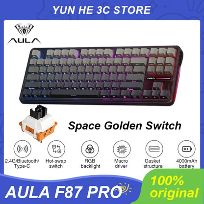 Laptop Aula F87 Pro Mechanical Keyboard Wired/2.4g Wireless/Bluetooth 80% 87 Keys Rgb Hot Swap Gasket Pbt Customized Gaming Keyboard