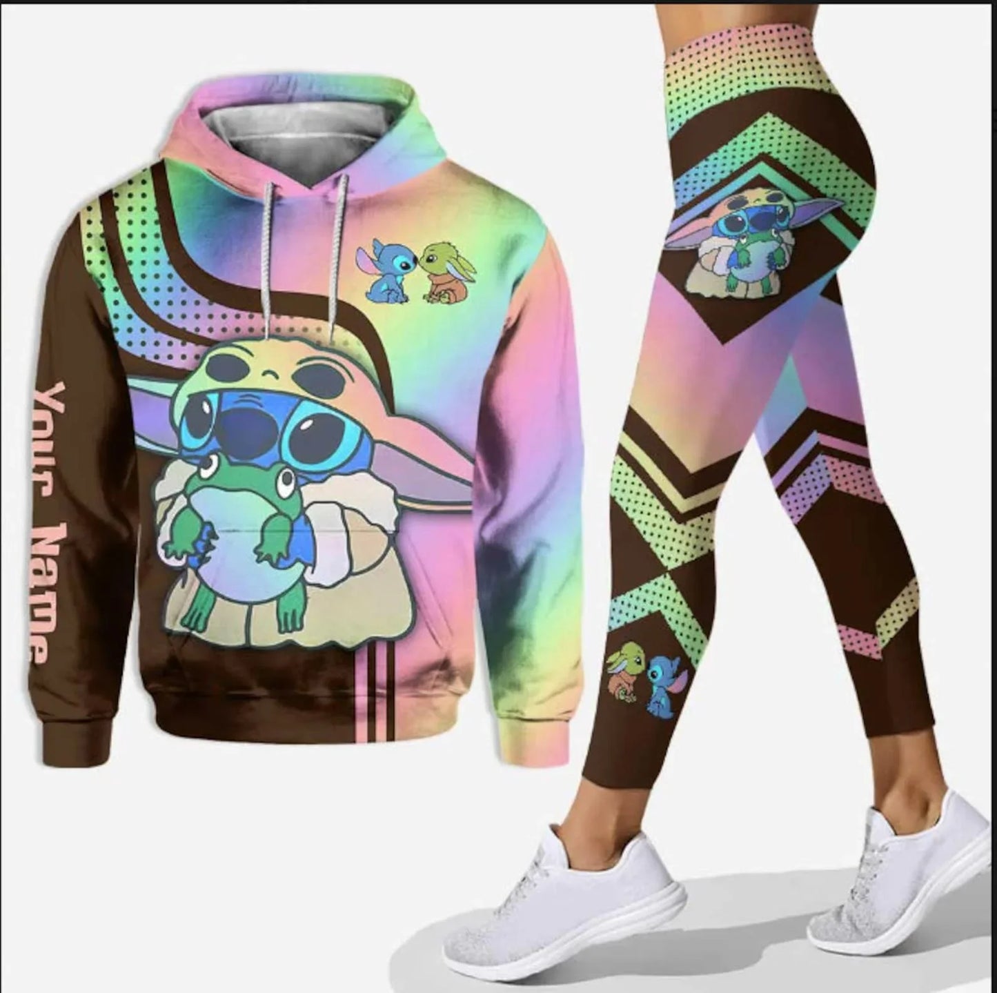 Woman clothing  3D Hoodie and Leggings Set Women's Casual Stitch Yoga Pants Suit Disney Yoga Hoodie Leggings Fashion Tracksuit Set