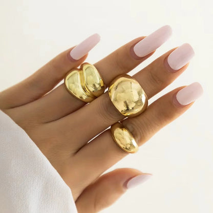 Jewellery   3 Pcs Irregular Geometric Ring Set for Women Punk Design Smooth Gold Silver Color Water Drop Adjustable Open Ring Trendy Jewelry