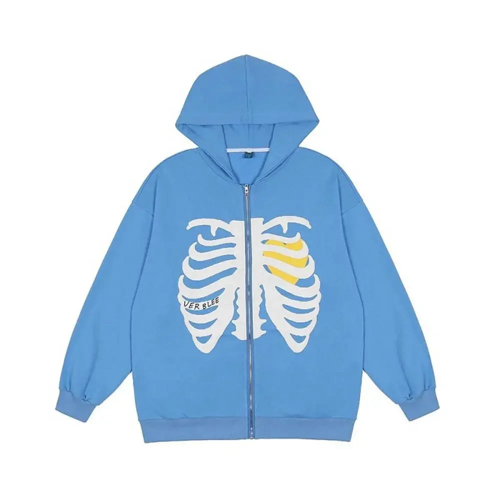 woman clothing   Fashion Y2K Skeleton Hoodies Women Gothic Black Zip Up Oversized Sweatshirt Ladies Retro Harajuku Hooded Jacket Streetwear