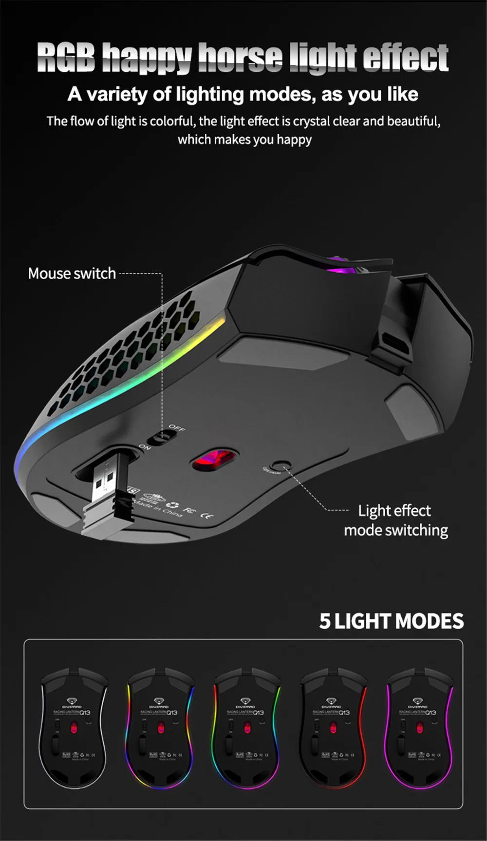 Laptop  MZX Rechargeable Wireless Mouse 2.4G RGB Light Ergonomics USB Charging Gaming Mice for Mac Desktop PC Computer Notebook Laptop