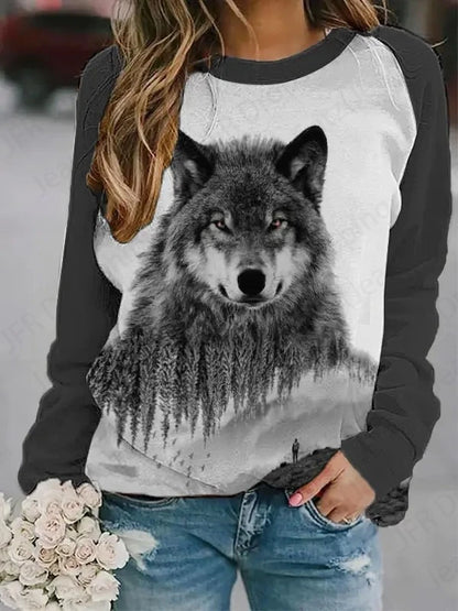 Woman clothing   Animal Wolf 3d Print Hoodies Women Fashion Hoodie Crewneck Casual Wolf Sweatshirt