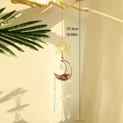 Outdoor Moon and Lotus Prism Suncatcher Natural Stone Dreamcatcher Hanging Crystal Sun Catcher Rainbow Maker outdoor  Garden indoor Window Decoration